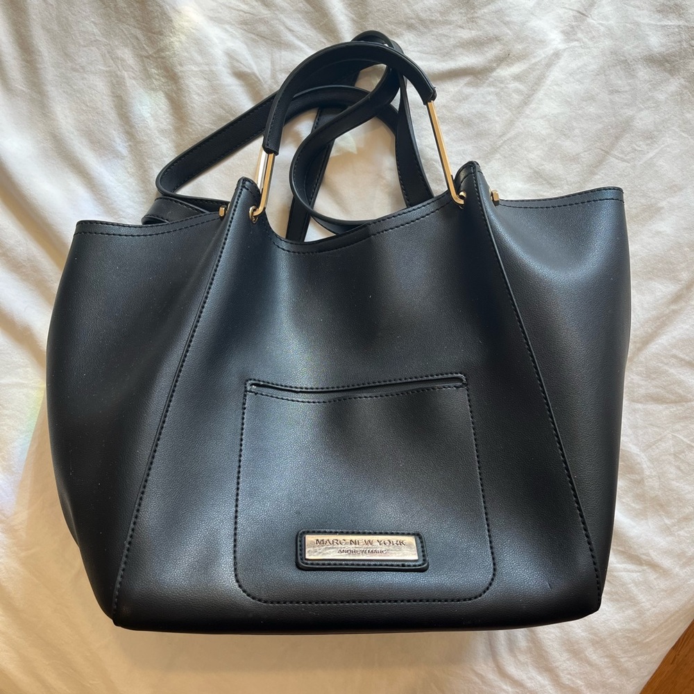 Marc New York Andrew Mark tote bag laptop work black leather long handles